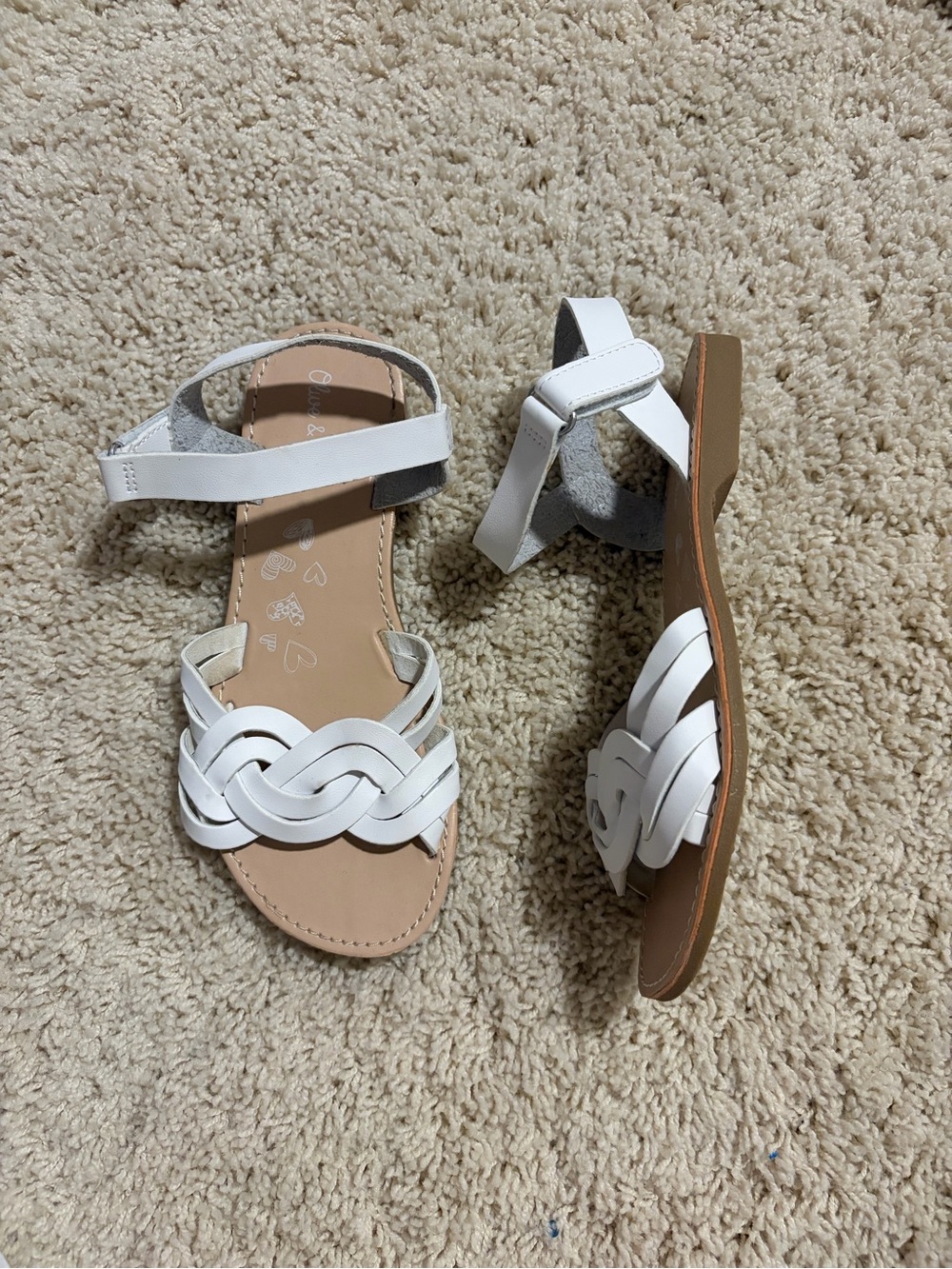 Girls White Braided Ankle-Strap Sandals